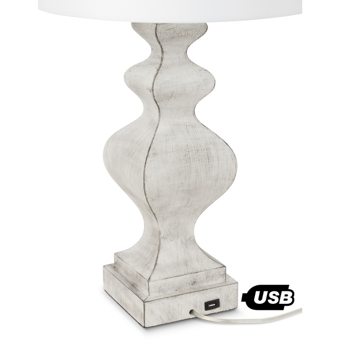 Lux Lighting 32 White Farmhouse Table Lamps USB Port, (Set of 2) 3-Way Switch