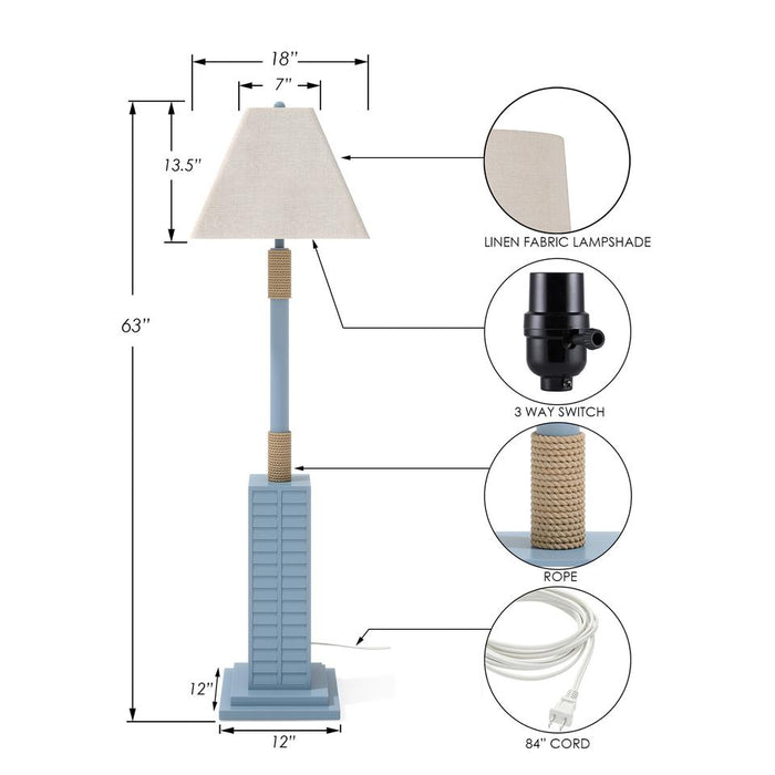 Lux Lighting  63'' Coastal Blue Shutter Floor Lamp - 3 Way Switch