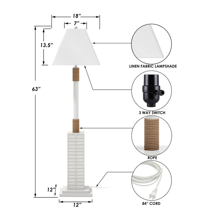 Lux Lighting  63'' Coastal White Shutter Floor Lamp - 3 Way Switch