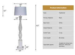 Lux Lighting  63'' Classic White Washed Coastal Floor Lamp  - Classy Transitional - 3-Way Switch